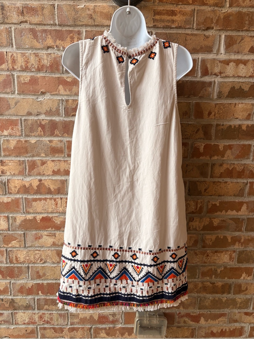 Anthropologie Cream Embroidered Tribal Shift Dress with Red & Blue Accents 12 - Picture 10 of 11